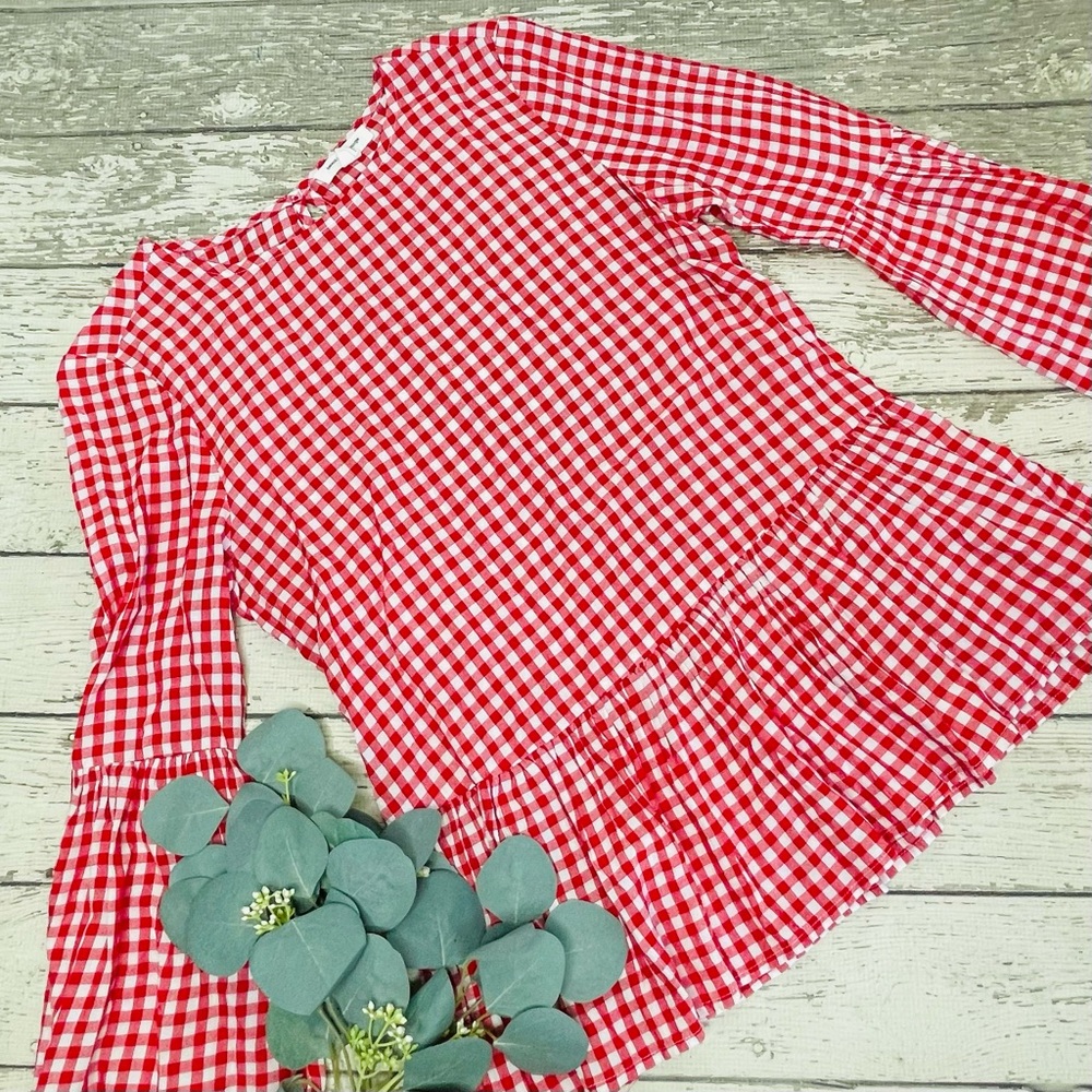 beachlunchlounge Check Ruffled Bell Sleeve Top - Picture 1 of 7
